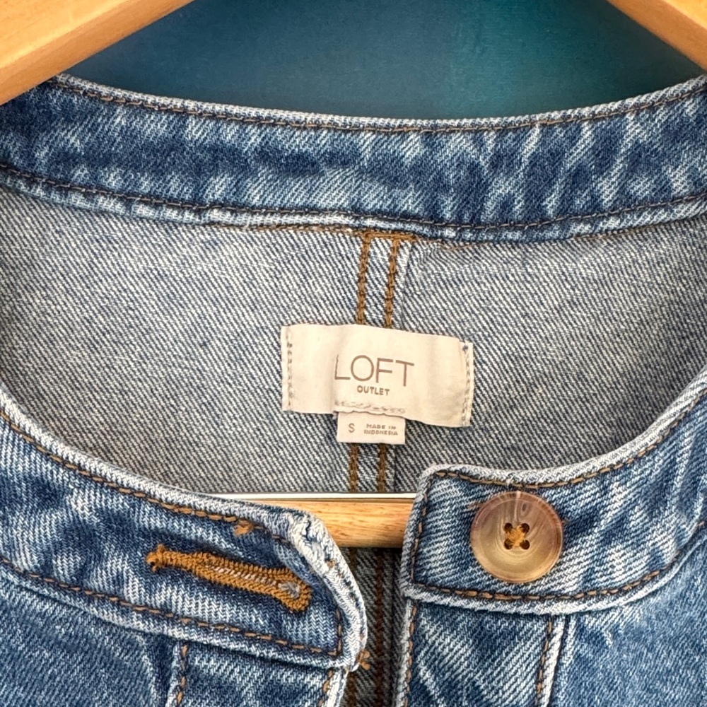 LOFT Collarless Denim Jacket - Picture 2 of 6